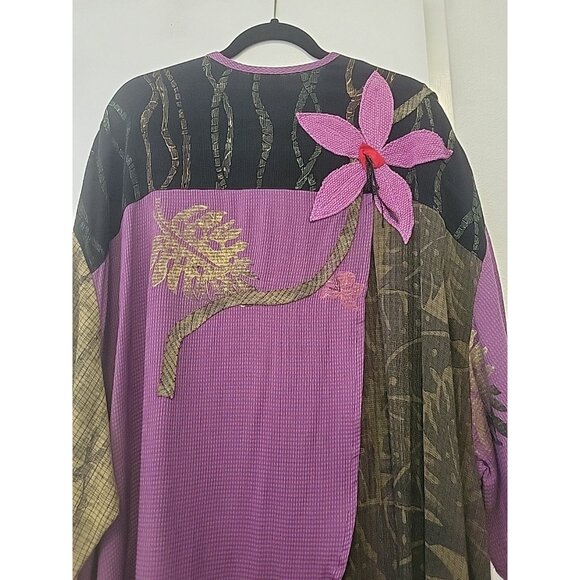 JG's MAD LAB Art to Wear Button-front Tunic Jacket Appliqué Flower 3X Multicolor - Picture 11 of 15